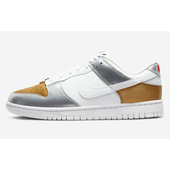 NEW Nike Dunk Low SE Shoes Gold White Silver DH4403 700 - SIZE 7 WOMEN / 5.5 MEN